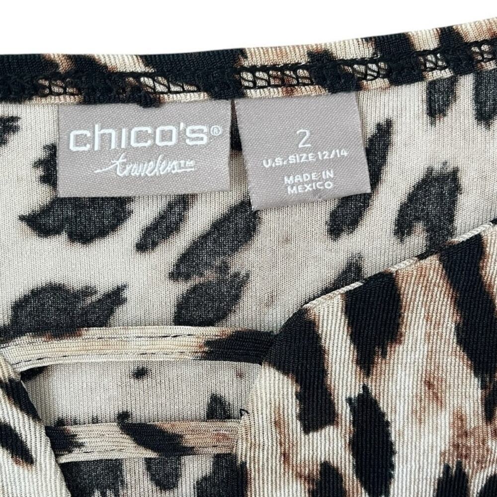Chico's Travelers 2 Leopard Animal Print Tunic 3/4 Sleeve Slinky Travel (12/14) - Picture 7 of 12